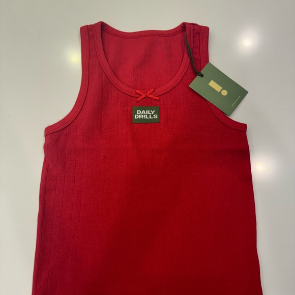 Daily Drills Red Pointelle Tank Top - Picture 2 of 4